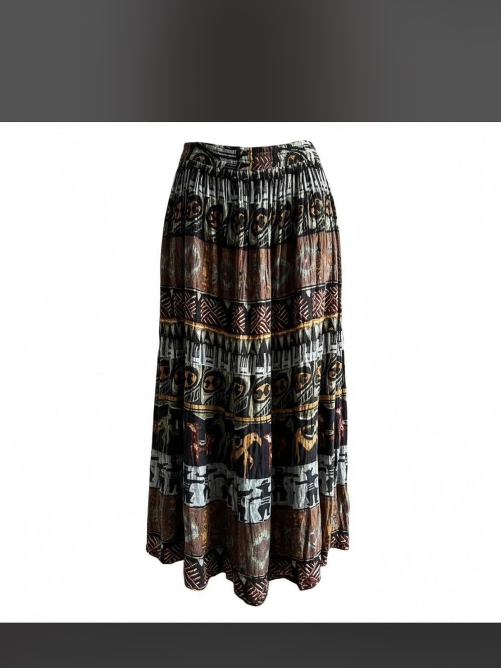 Just Class Bohemian Printed broomstick Skirt in Black & Brown M